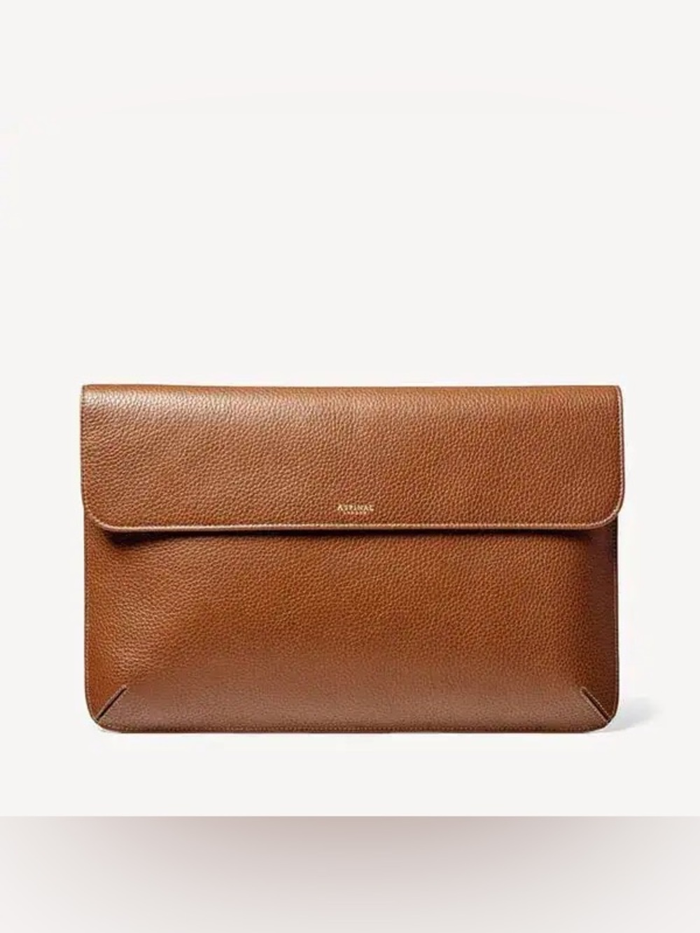 Aspinal of London 100% Calf Leather Laptop Sleeve Case Portfolio in Tan Pebble